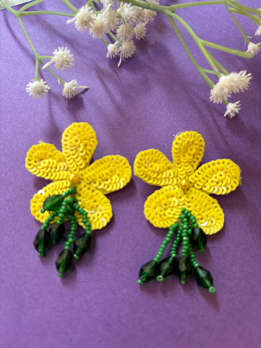 Yellow Flower- Beaded Earrings