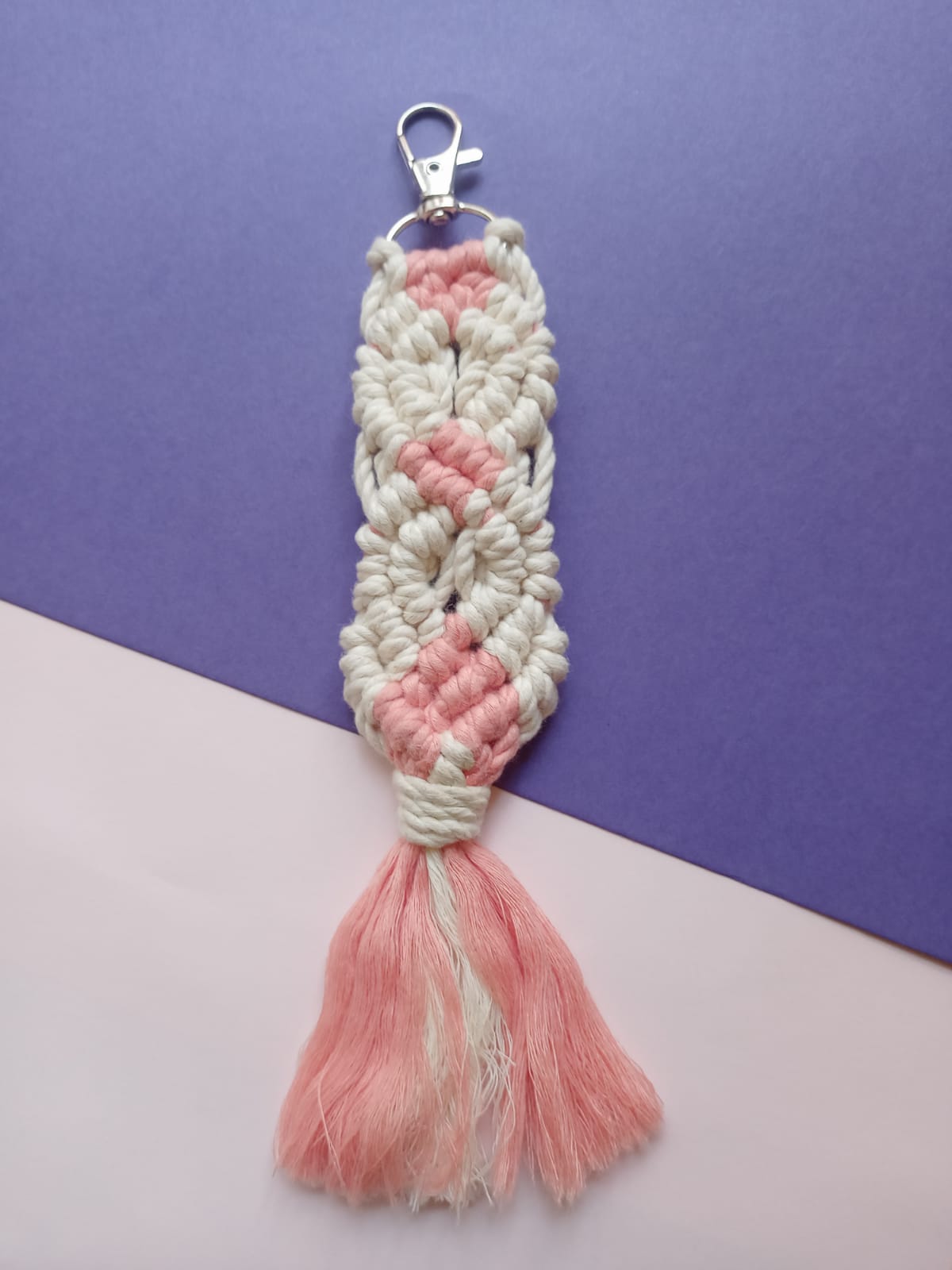 Dual Color Pink and Cream Key Chain- Big