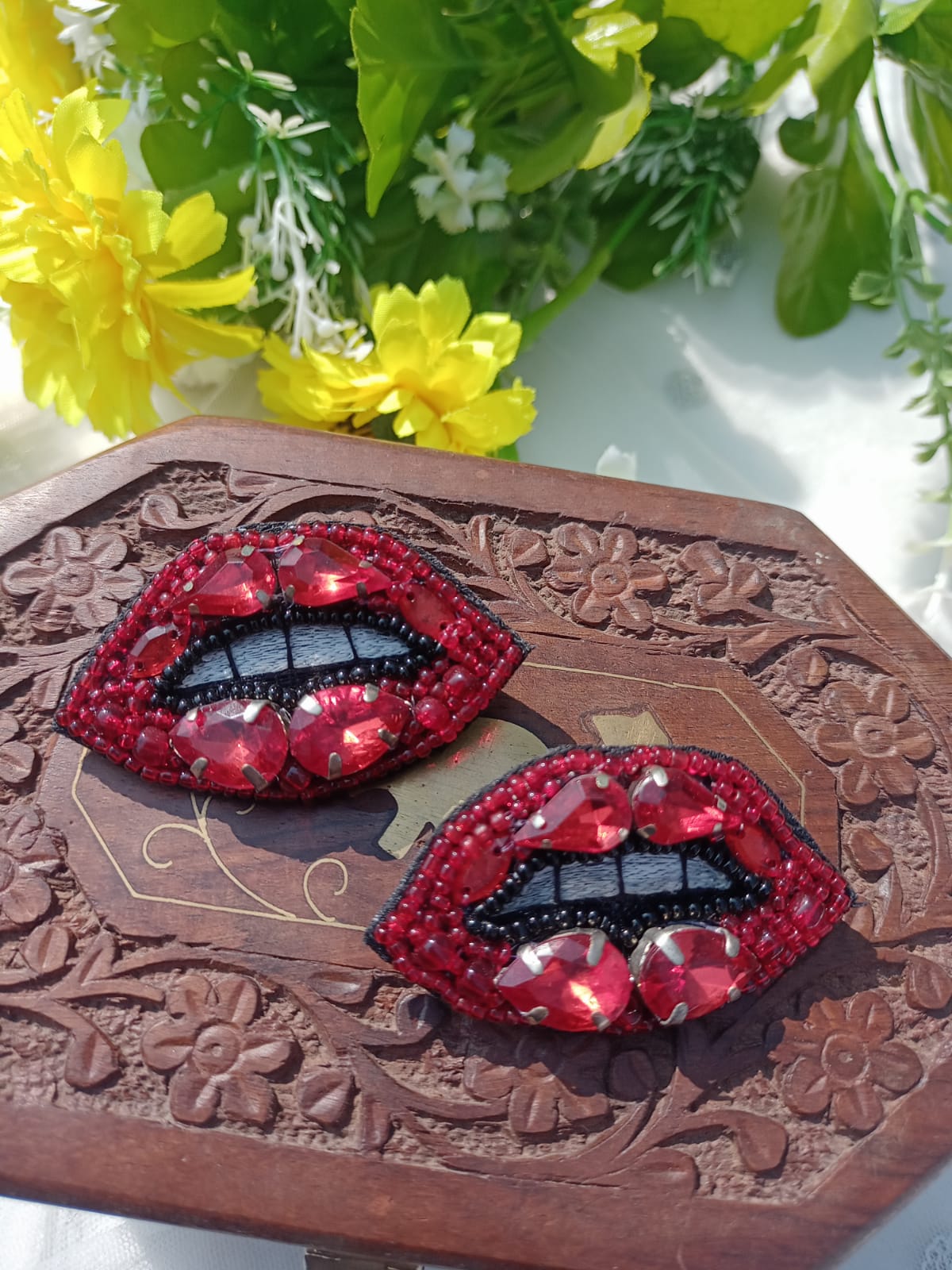 Red Lips Beaded Earrings