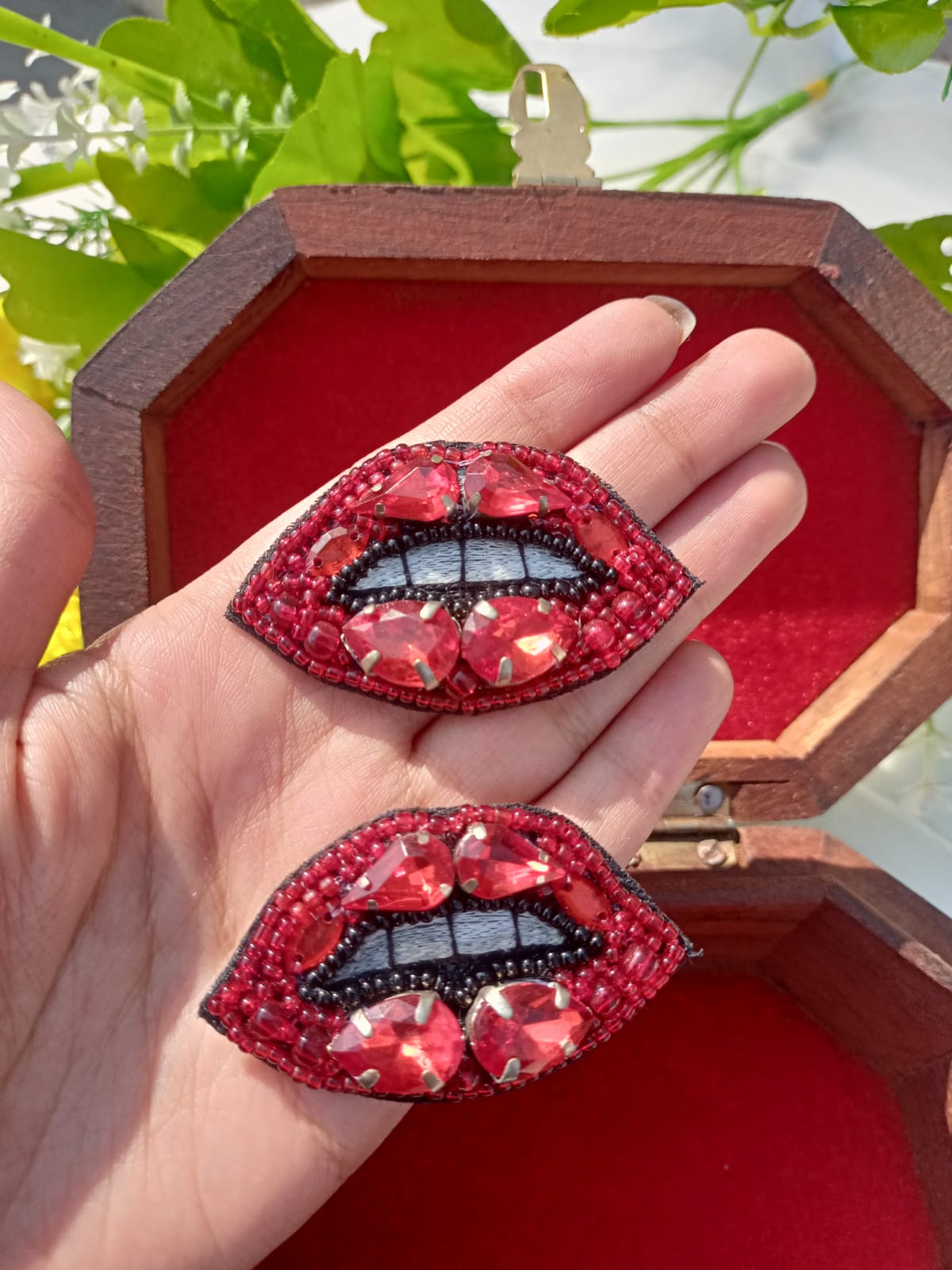 Red Lips Beaded Earrings