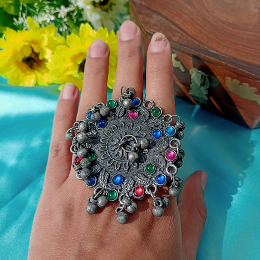 Oversized Black Polish Ring With stone